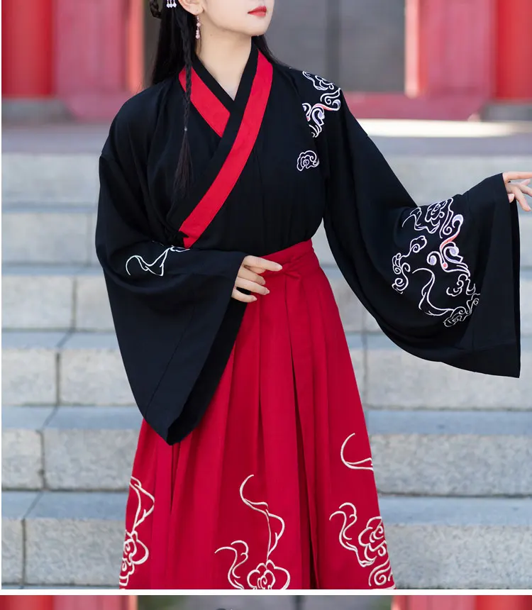 Древняя династия Вэй Цзинь пары Hanfu одежда красный черный свадебное платье большое вечернее платье с рукавами Гуандун Вышивка Феникс