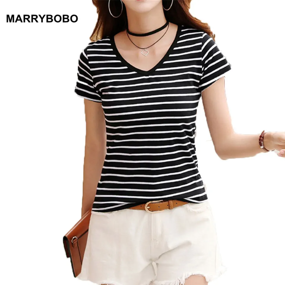 Женская Повседневная футболка с коротким рукавом Сексуальная в полоску