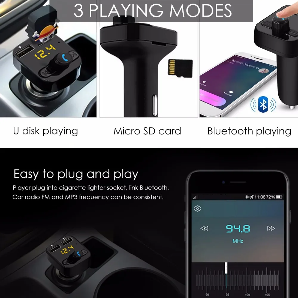 SOONHUA Bluetooth передатчик умное зарядное устройство 3.1A 2 USB Автомобильное Поддержка