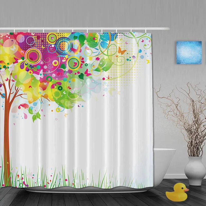 

Four Season Scenery Bathroom Shower Curtains Colorful Tree Shower Curtain Waterproof Polyester Fabric Bathroom Curtain Hooks