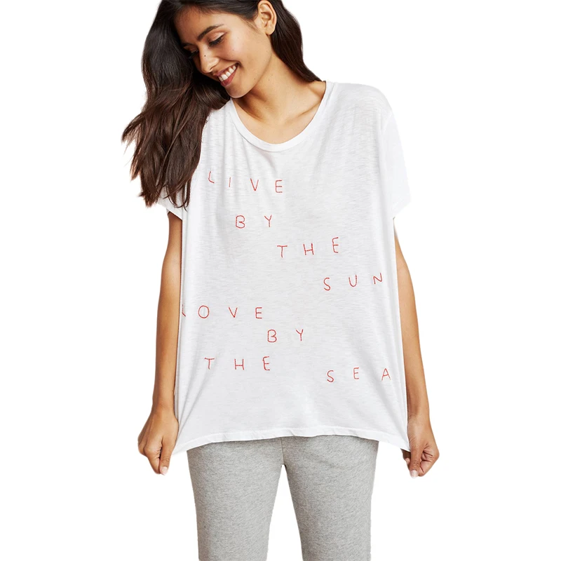 2017 Solid White Short T-shirt Women Brief Letter Embroidery Print Regular O-Neck Cotton Summer Split Sleeve Female | Женская одежда