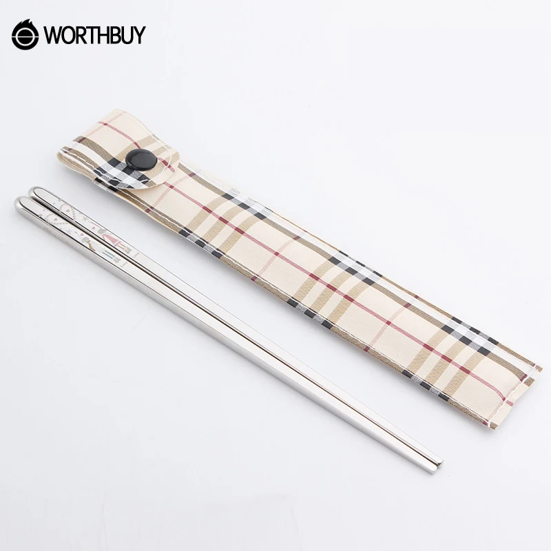 WORTHBUY 1 Pair Korean Stainless Steel Chopsticks Laser Engraving Patterns Food Sticks Portable Reusable Chopstick Sushi Hashi | Дом и сад