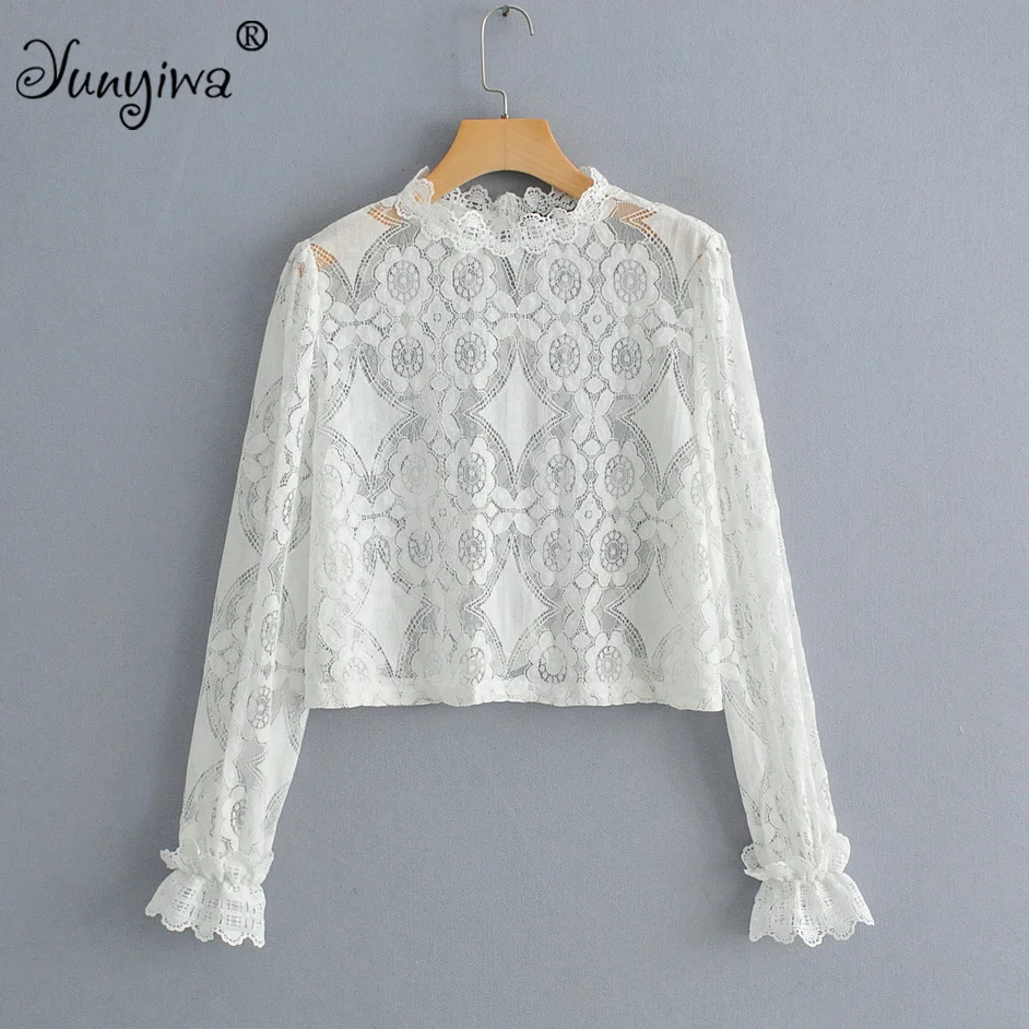 Yuuyiwa Women Blouses Shirts Women's new wholesale long-sleeved collar lace top blouse Tops Blusas Mujer De |