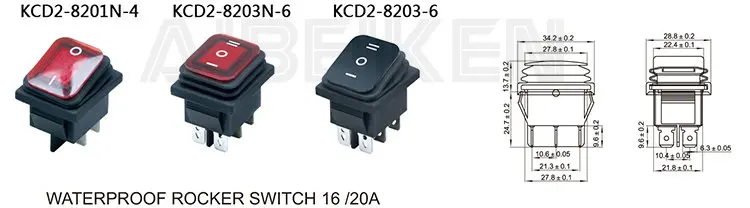 3-позиционный красный квадратный KCD2 клавишный переключатель 6 контактов IP65