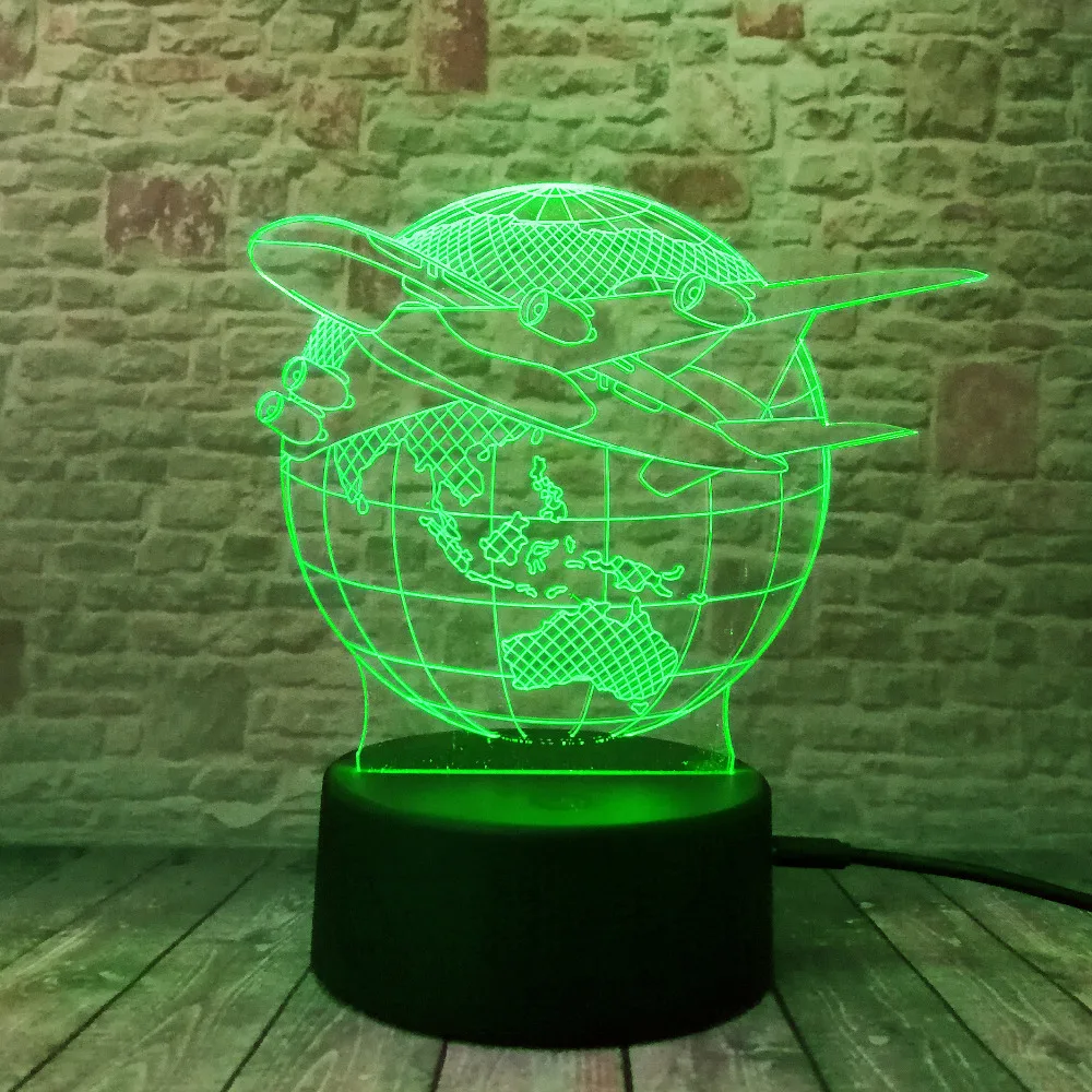 3D креативная модная лампа визуальный земной план самолет Глобус земли световой эффект 7 цветов изменения ребенок дети стол ночник