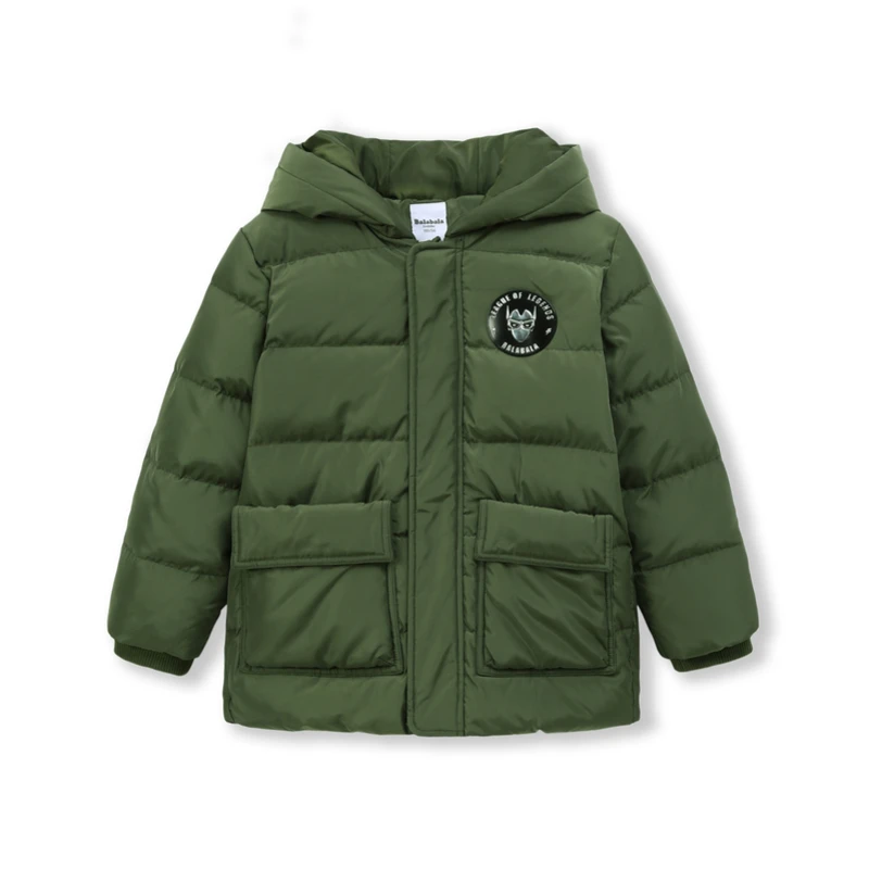 Balabala Toddler Boy Lighweight Down Jacket with Applique Children Kid Hooded Puffer Zip Polyester Lined Ribbed Cuff |