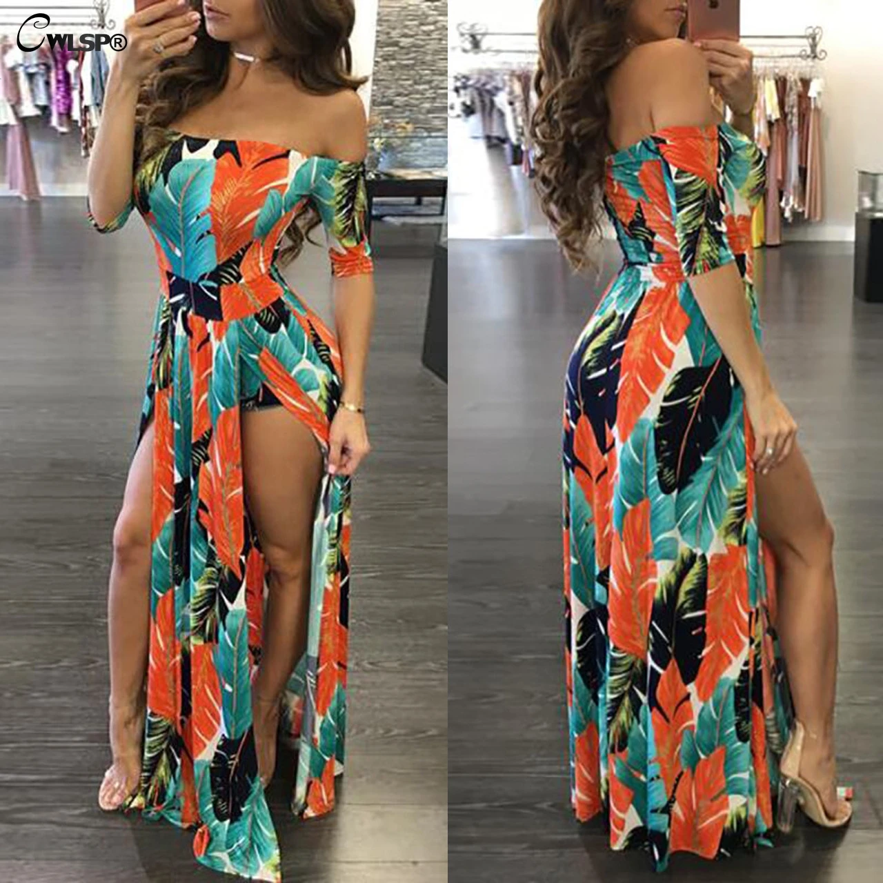 

CWLSP Sexy Tight Maxi Dress Women Elegant Slash neck Long Dress High Split Night Clud Dress Evening Party Vestido QZ2046