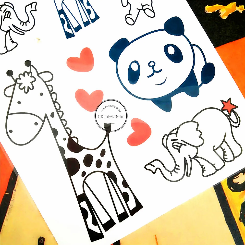 SHNAPIGN счастливый зоопарк жираф панда слон детская Временная тату наклейка для