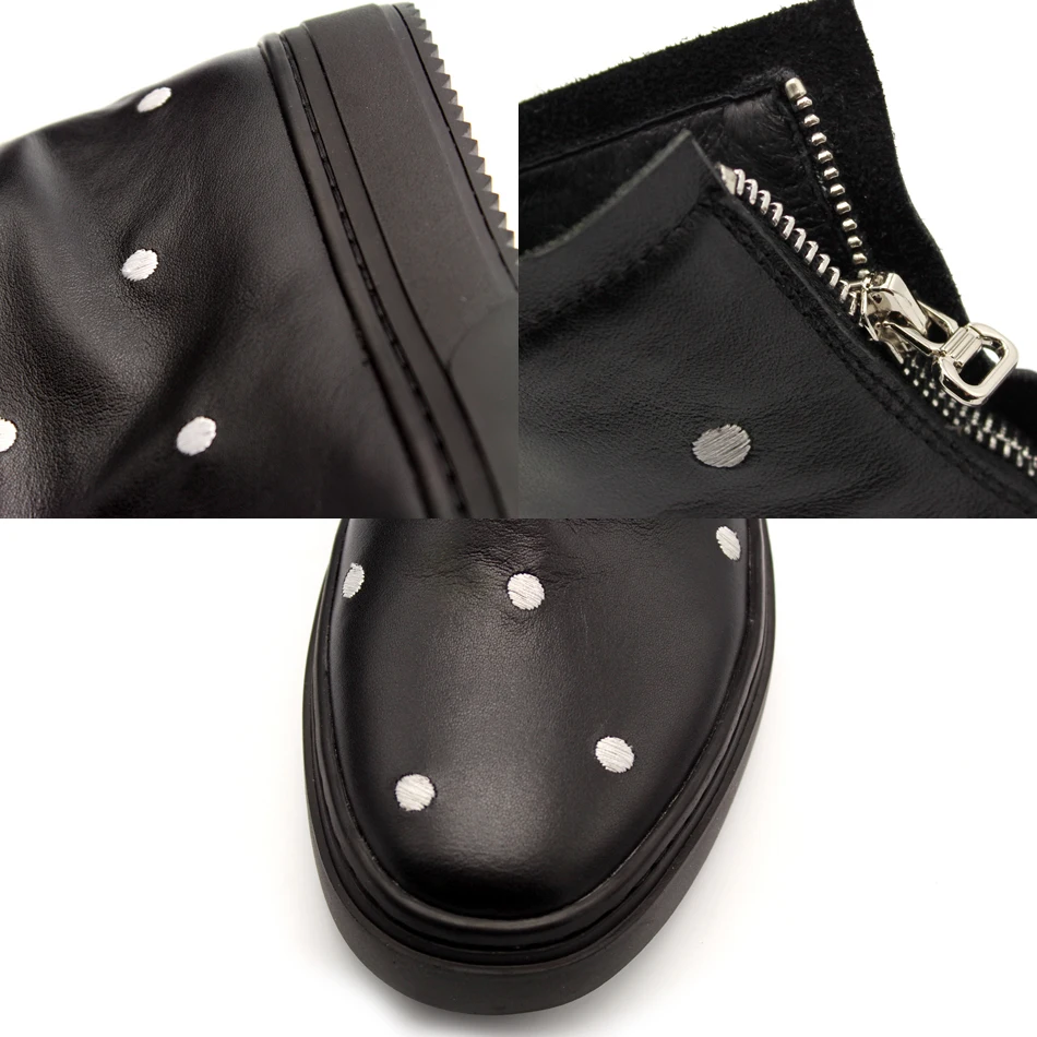 Мужские ботильоны в горошек черные ботинки из натуральной кожи армейские