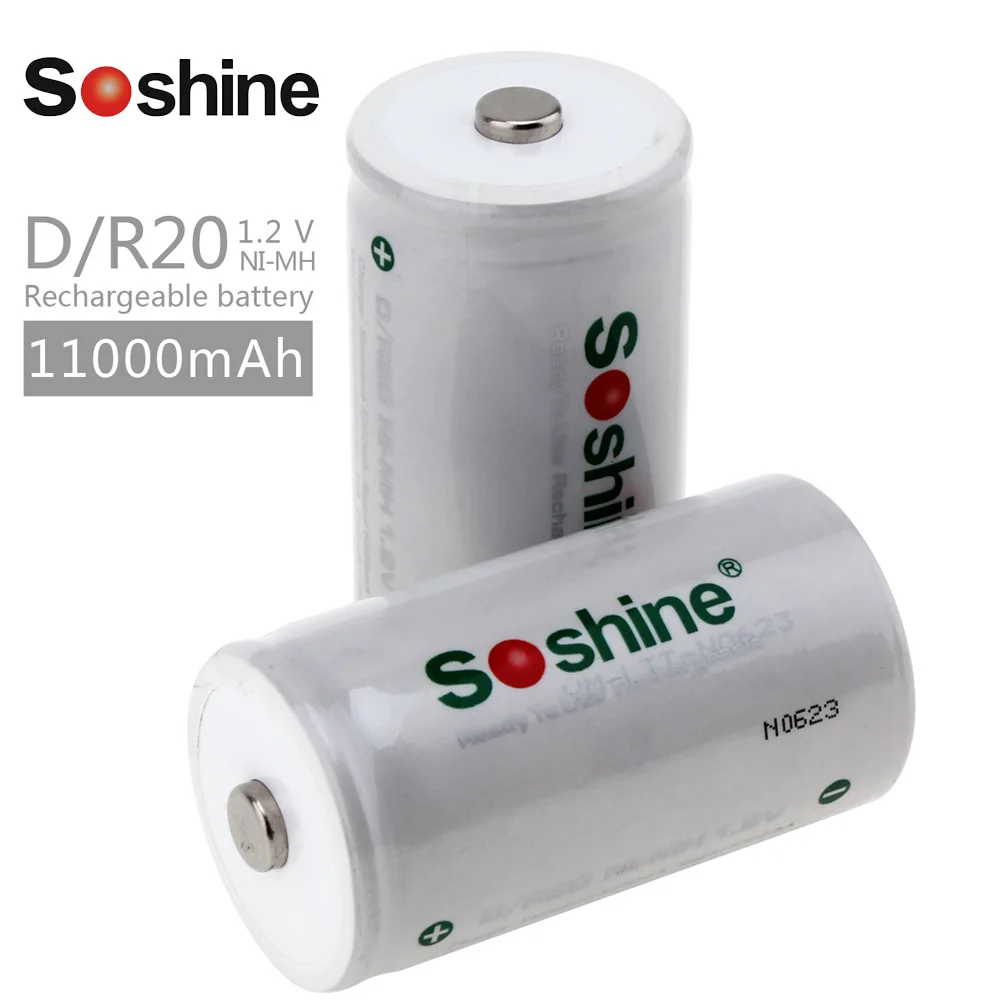 Аккумуляторная батарея Soshine D R20 2 шт./лот 1 В 11000 мА/ч NiMH с более высокими