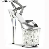LAIJIANJINXIA platform Crystal sandals white flowers for wedding shoes 20cm pole dancing high heels star Dance Shoes