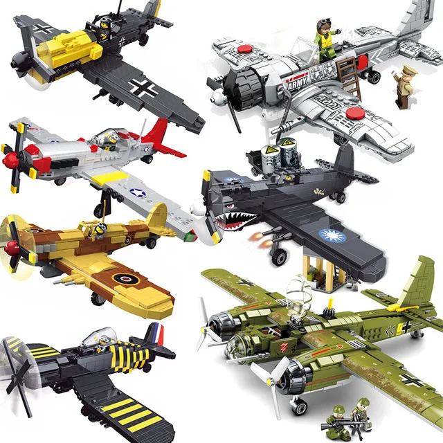 

WW2 Airplane Model Aircraft Germany US British Japan Plane Building Blocks World War 1 2 Military Arme Ju88