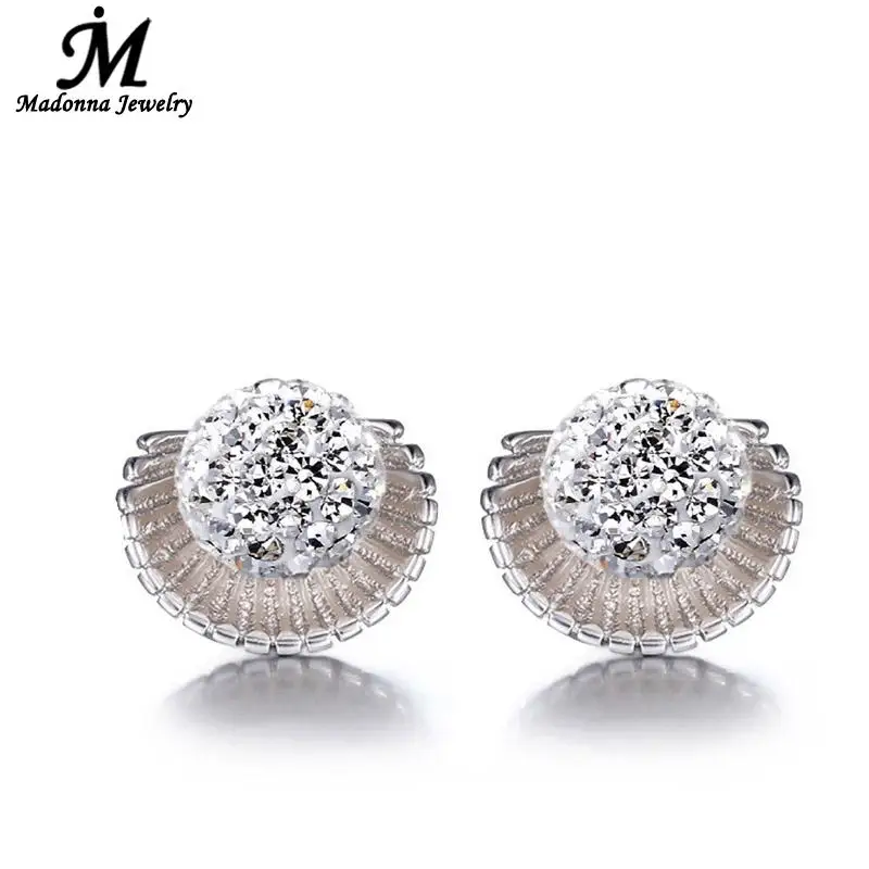 Женские серьги гвоздики с цирконом кристаллами покрытые серебром|jewelry findings