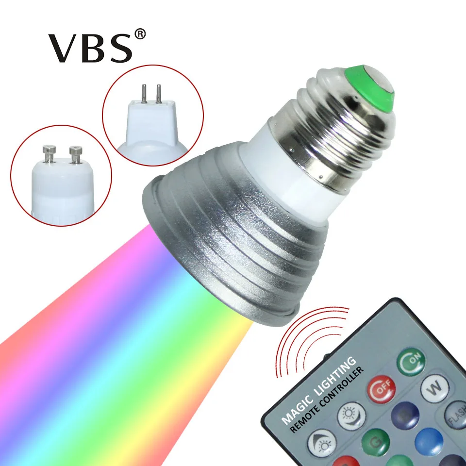 

LED 16 Colour RGB Spotlight E27/GU10 AC: 86-265V MR16 DC:12V RGB Colourful Lamp LED 3W Lighting +24 Key IR Remote Control