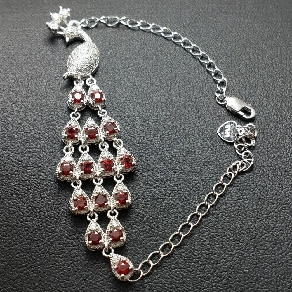 FLZB Big bracelet natural garnet in 925 sterling silve with 18k white gold plated elegant trendy for woman | Украшения и