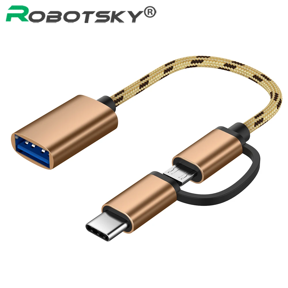 Robotsky 2 в 1 Type C Micro USB OTG кабель адаптер Android для Xiaomi Redmi Samsung коннектор адаптер|Кабели