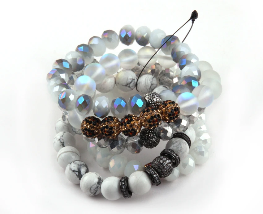 MOODPC Fashion Jewelry Beautiful White Bracelet Set Natural Stone &amp Glass Crystal Pave Bracelets | Украшения и аксессуары
