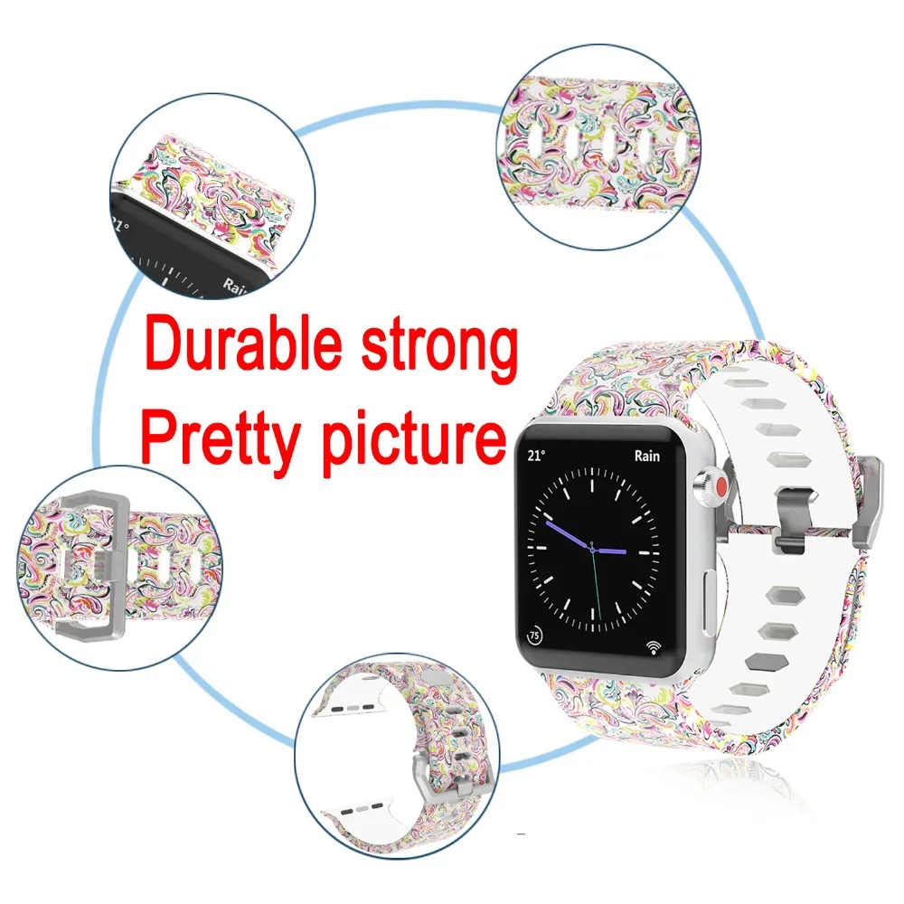 Мягкий силиконовый ремешок для часов Odog с принтом Fllower для Apple Watch Series 4, 40 мм, 44 мм, ремешок для наручных часов, аксессуары для умных часов