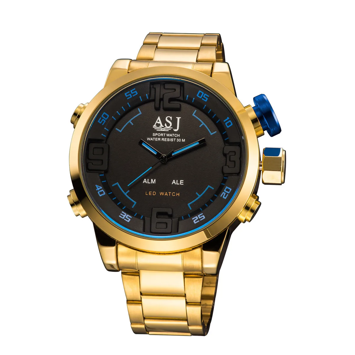 2016 ASJ брендовые новые золотые мужские спортивные часы Роскошные Горячие Цифровые