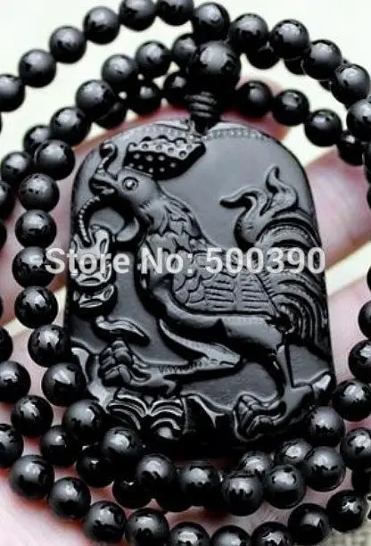 Natural Mexico black Yao Jade Pendant Carved Amulet - Cock #2236 | Дом и сад