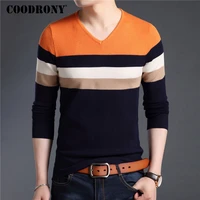 coodrony sweater men autumn winter cotton wool pullover men streetwear fashion striped knitwear slim fit v neck pull homme 91029