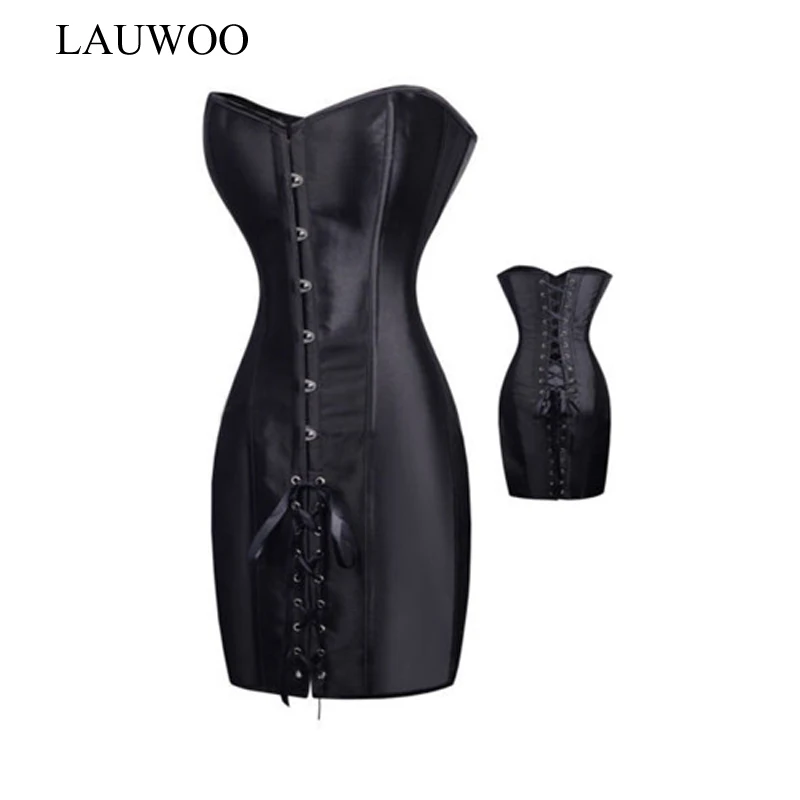 LAUWOO Сексуальная готический черный атласная Sexy Тонкий Модный корсет платье