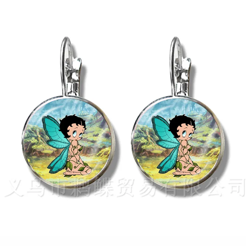 

The Betty Boop With Wings Glass Dome Earrings Women Girls Jewelry Sexy Betty Boop Stud Earrings Jewellery Accessories Christmas