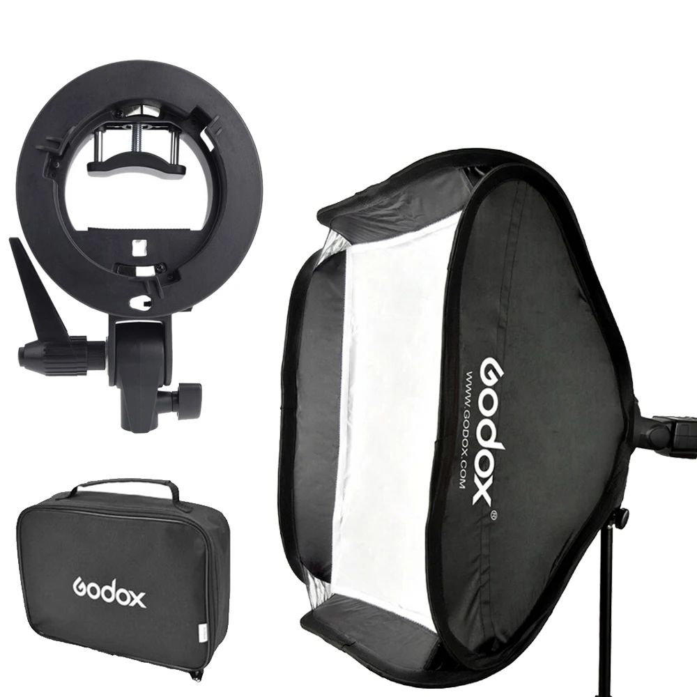 Набор софтбоксов для вспышки Godox 60x60 см и s образный кронштейн с держателем Bowen