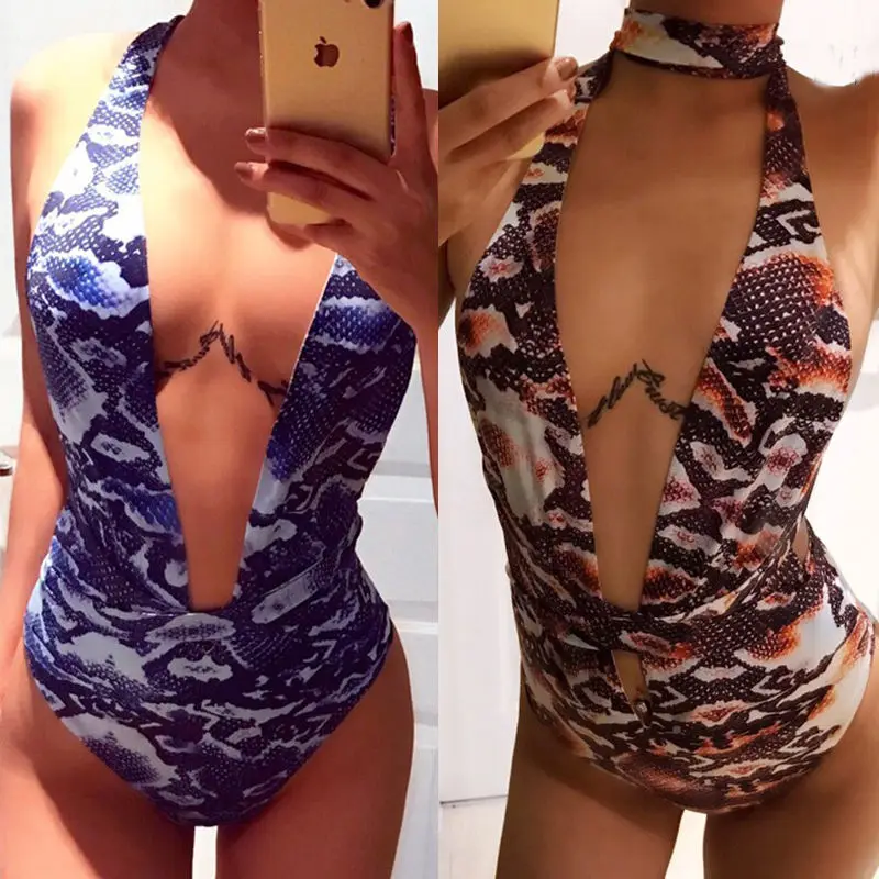 Брендовый пикантный слитный купальник с глубоким V образным вырезом бандажный