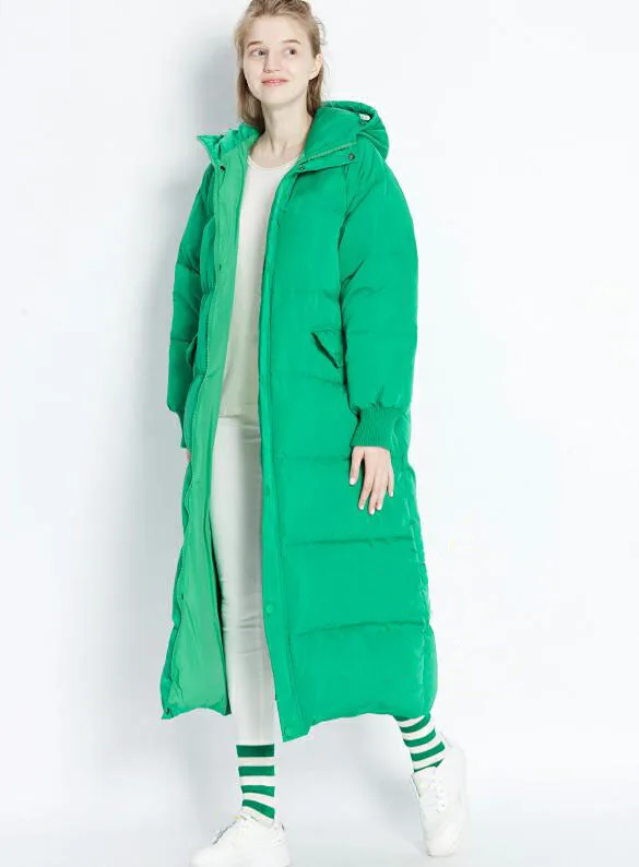 Женский зимний пуховик оверсайз X-длинная куртка на утином пуху зимнее женское