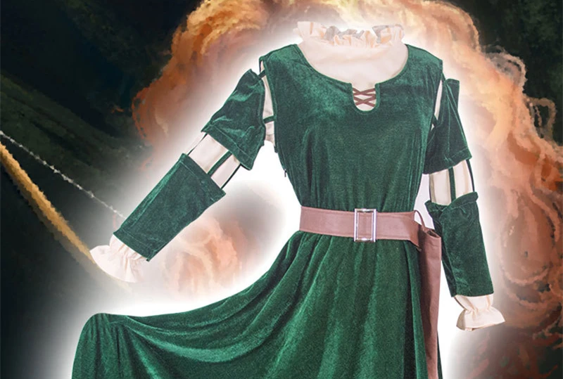 Brave Merida Dresses Princess Merida Cosplay Costume Halloween mediaeval Costumes European medieval vintage court queen dress