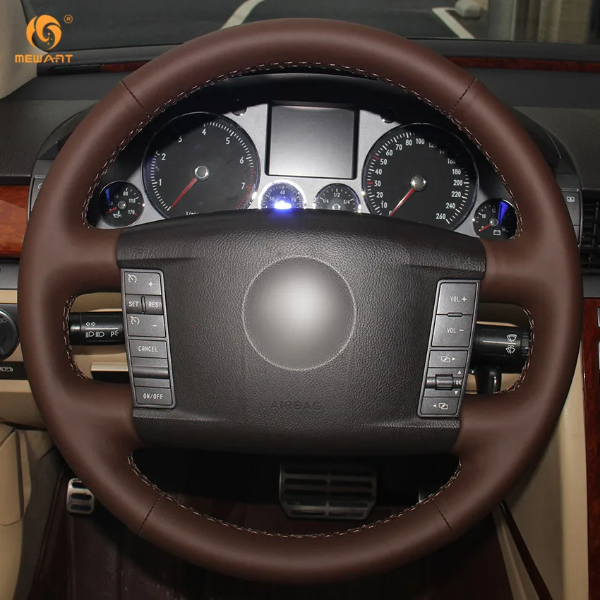 Автомобильный чехол на руль MEWANT Coffee из натуральной кожи для Volkswagen VW Phaeton 2004 2010