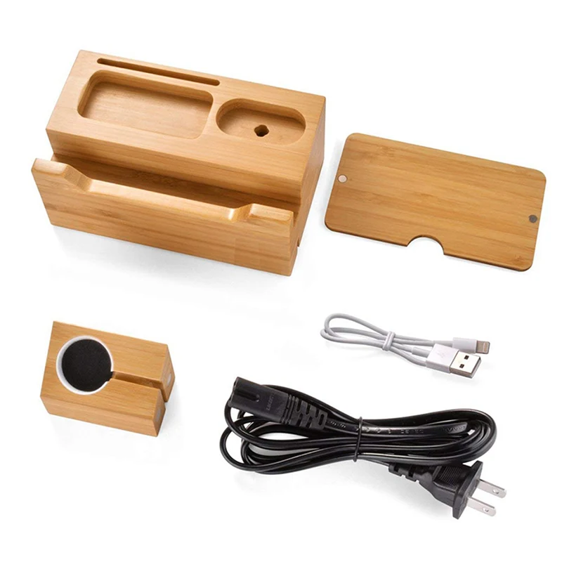 ARVIN 3 in 1 Bamboo Wood Charging Dock Multi-USB Charger Station Stand Holder for iPhone X 8 Apple Watch Airpod Samsung Bracket