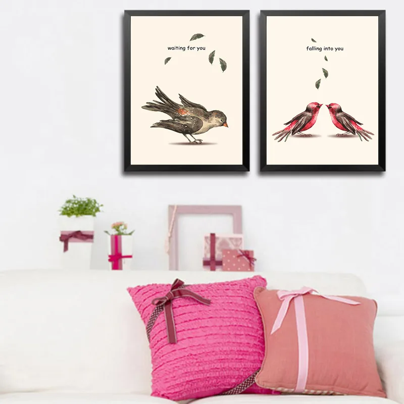 Акварельные Цветы Lover Birds художественная живопись холст печать плакаты настенные