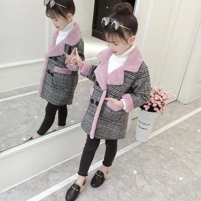 Fashion Winter Girls Long Jacket Thick Warm Plaid Coats Heavyweiht Girl Outerwear Children New Kids Child Clothing | Детская одежда и