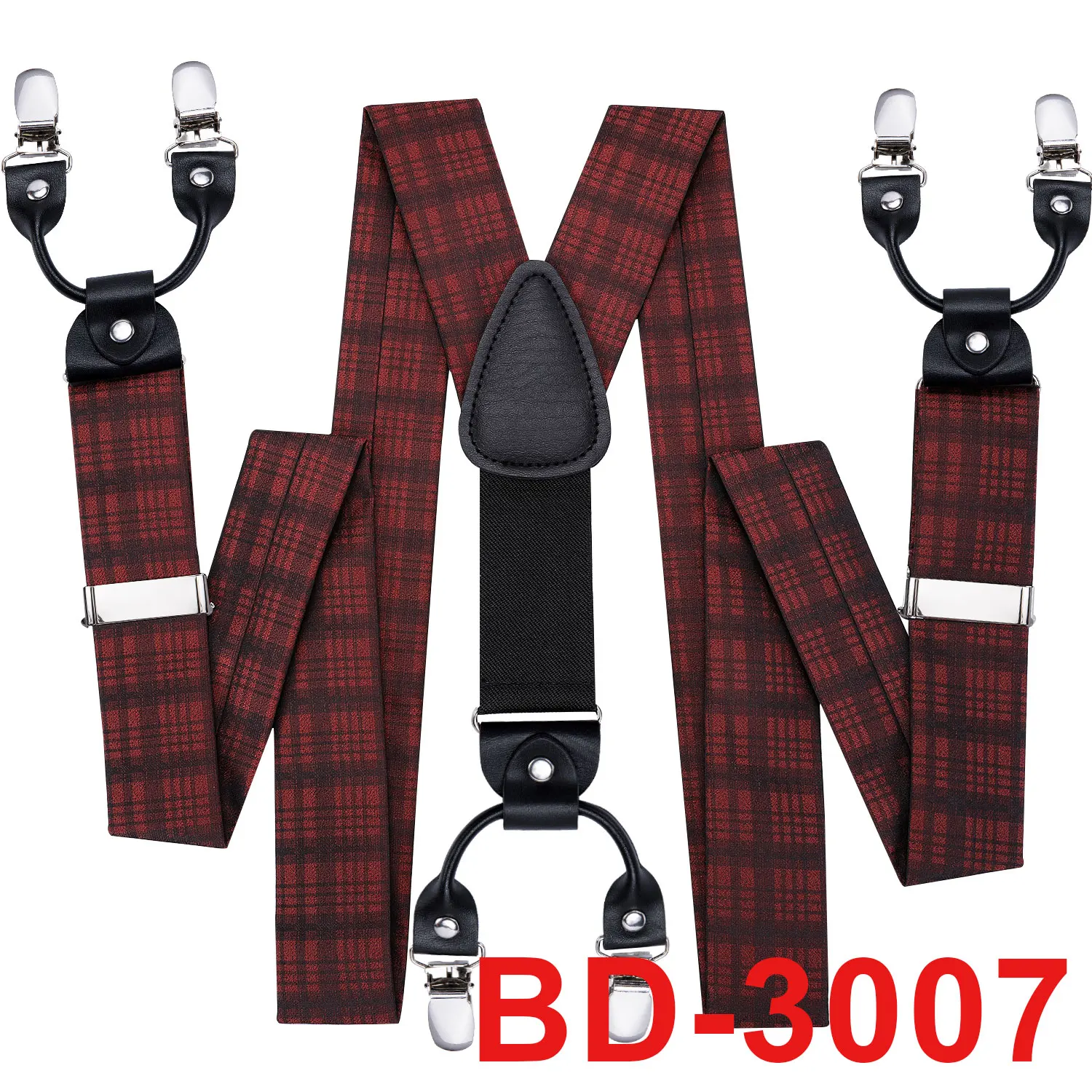 BD-3007 Мужские подтяжки плед вечерние Свадебный классический 6 Клипов шелковый галстук-бабочка карман квадратный набор синий черный розовый Y Форма регулируемые подтяжки - Цвет: BD-3007