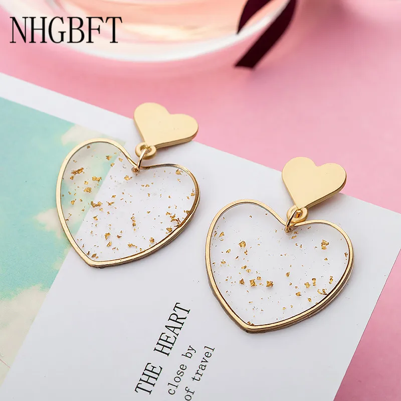 

NHGBFT Simple Round Love Heart Drop Dangle Earrings For Women Transparent Geometric Statement Earrings Jewelry Dropshipping