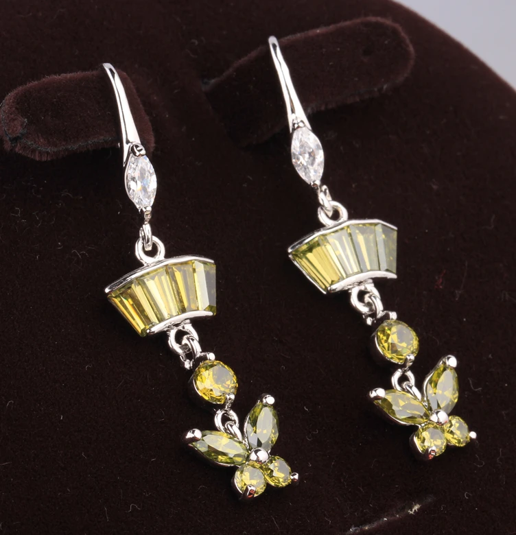 Adorable Butterfly Shape Green Peridot Gems Multigems 925 Sterling Silver Drop Dangle Earrings For Women Free Shipping S5377 | Украшения и
