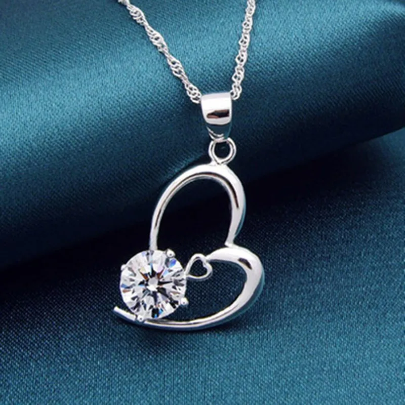 AAA 100% Серебро 925 пробы ожерелье в форме сердца кристалл и кулон ювелирные изделия