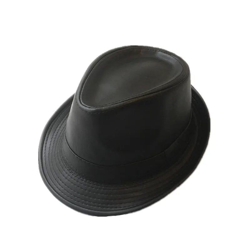

New Fashion Design Brief Mens Leather Fedora Hats Caps Flat Top Jazz Party Hats