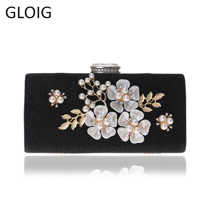 

GLOIG Arrival Beaded Women Clutches Purse Chain Shoulder Diamonds Metal Sequined Small Evening Bags Leaf Shell Party Handbags