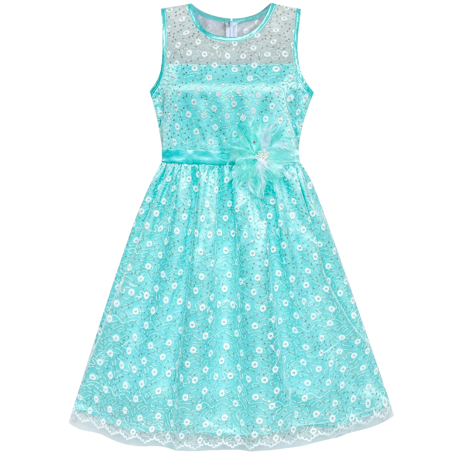 Sunny Fashion платья для девочек платье Цветок Девушка Платье Кружево Цехин клеш Серый
