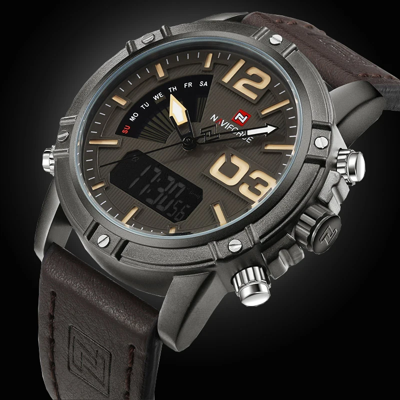 Часы NAVIFORCE мужские спортивные водонепроницаемые с кожаным ремешком|wristwatch