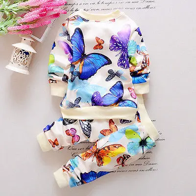 Новинка 2017 2 шт. одежда для маленьких девочек Повседневный Кардиган с бабочками