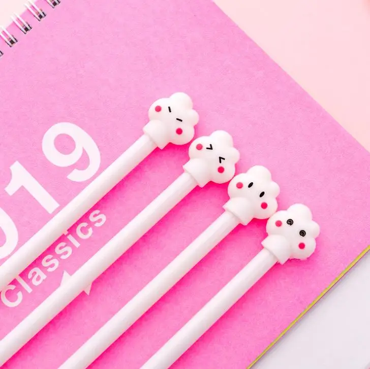 4 шт./компл. Kawaii рисунком в виде улыбающихся рожиц; Белое Облако 0,5 мм гелевые ручки Черный покрынная краской нейтральные ручки милые школьные канцелярские принадлежности