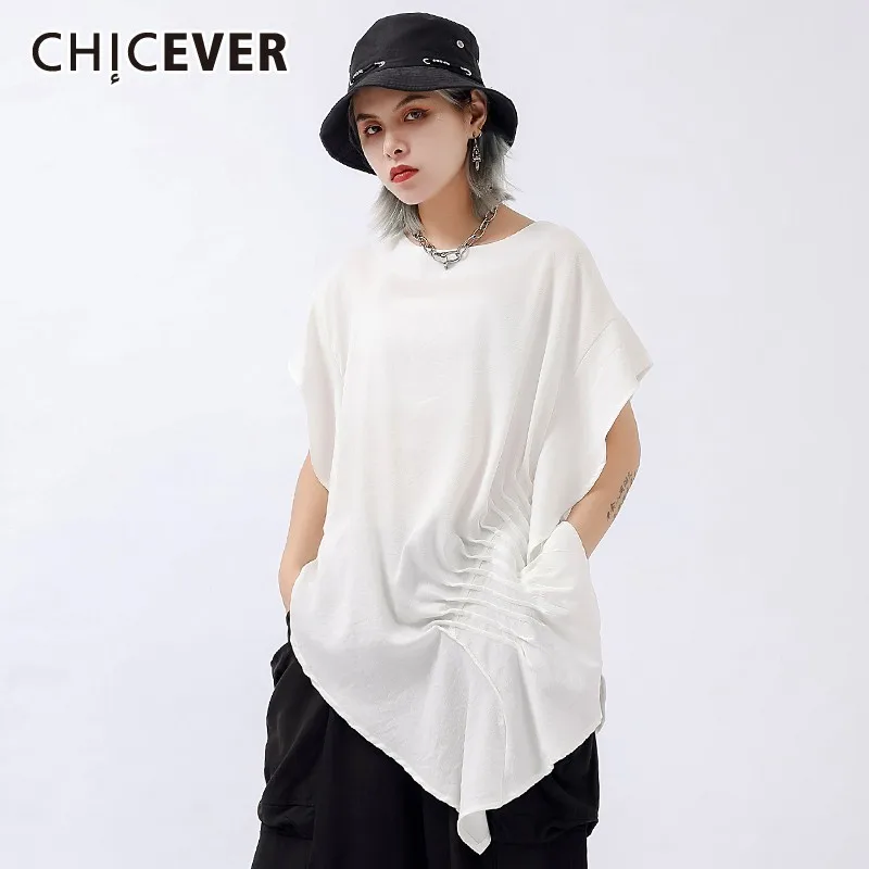 CHICEVER Повседневная летняя однотонная драпированная Асимметричная женская