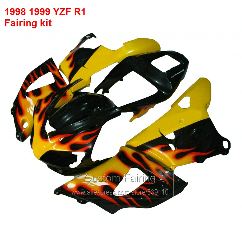 Обтекатели Top seLJing для YAMAHA YZF R1 98 99 ( YeLJow flames ) 1998 1999 комплект обтекателей + 7 подарков