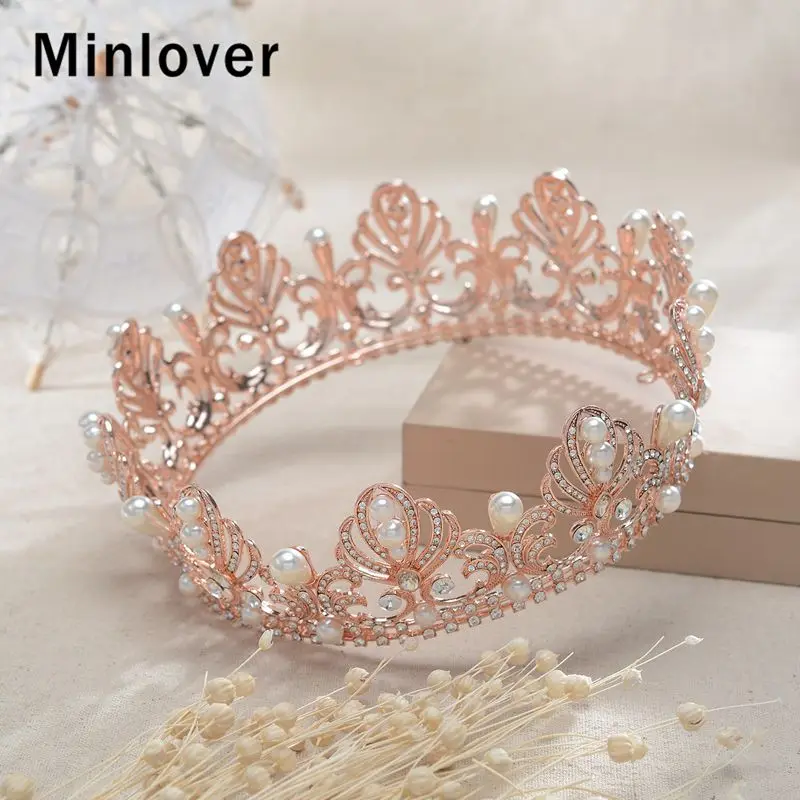 Minlover золото/цвет розового золота барокко круглые стразы свадебная тиара Корона