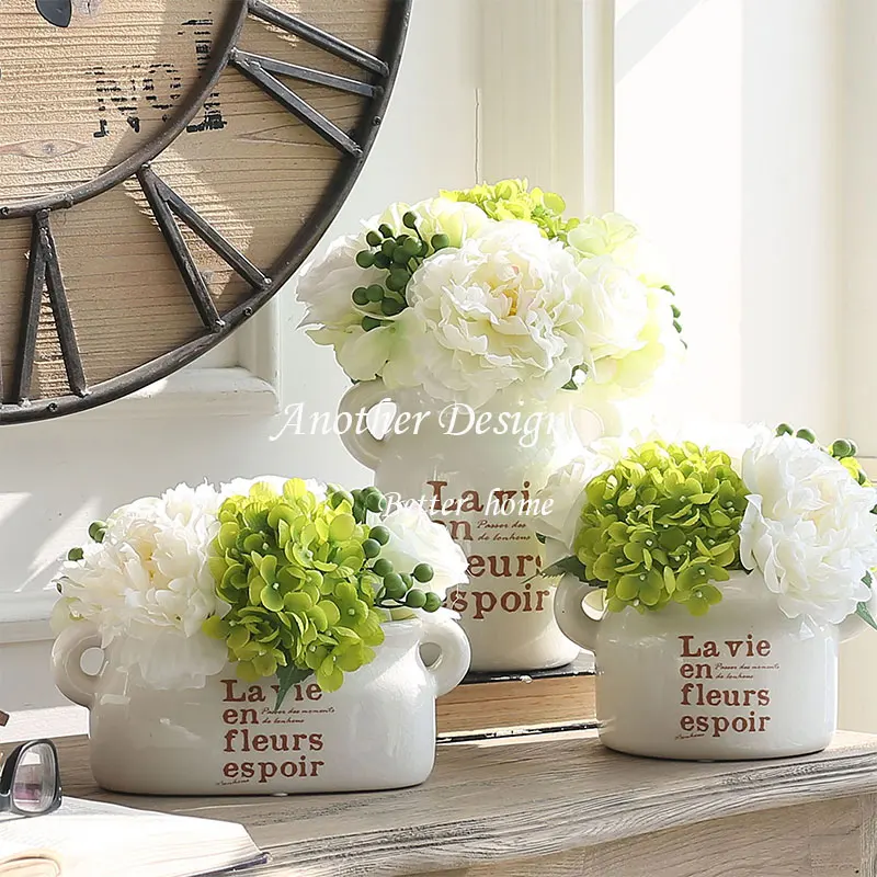 

European style wedding party decor artificial flowers ceramic flower pots vintage rural desktop decor flower with ear white pot