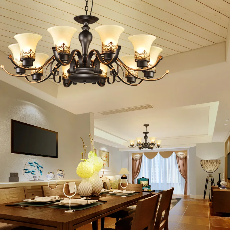 American Chandelier Simple Rustic Dining Room Lamp Antique Living Bedroom Lighting Retro Atmosphere Wrought Iron Lamps | Лампы и